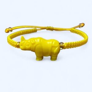 Vibrant Yellow Friendship Macrame knotted  Bracelet with Rhino Charm
